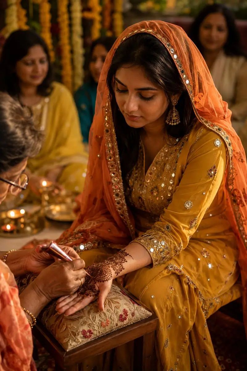 Muslim bride during Mehndi — a halal rishta tradition with Humraah