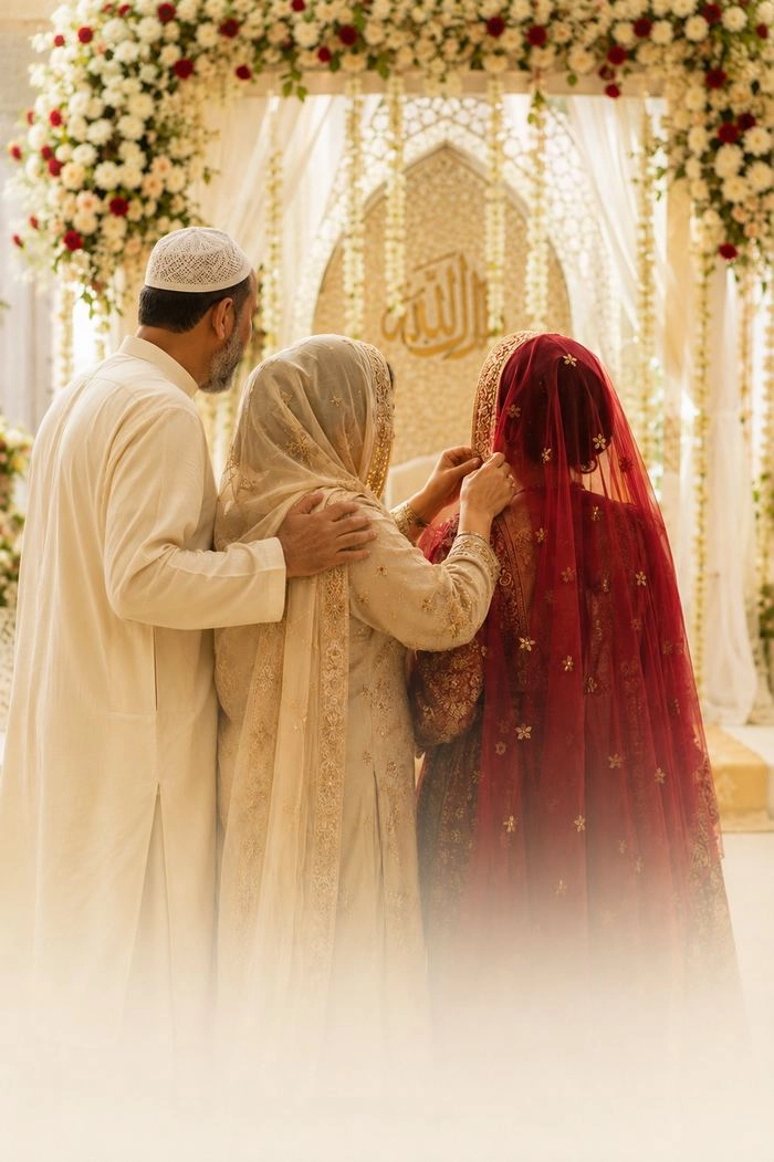 A Muslim family in dignified conversation — privacy and honour are sacred on Humraah